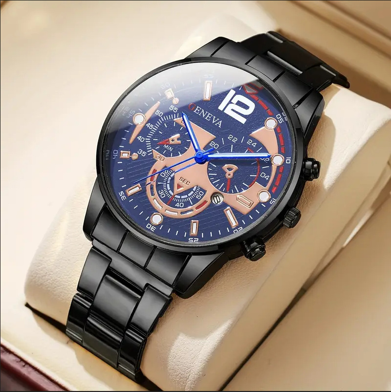 Men's Sports Quartz Watch - Stainless Steel Band, Luminous Hands, Calendar Display, Non-Mechanical Wristwatch For Boys & Men_voghion.com