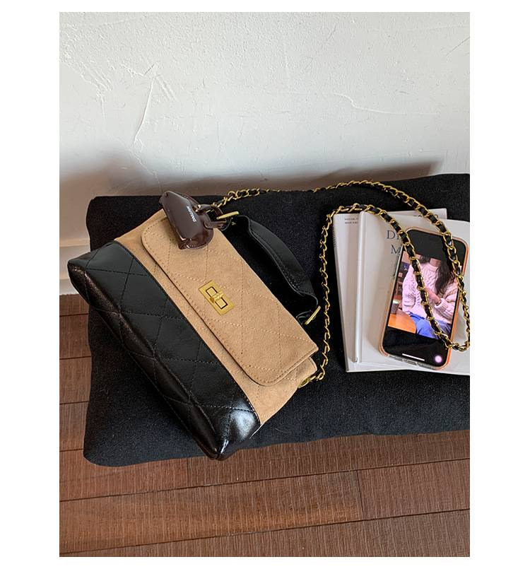 Small Square Bag Fashion Bags Color-blocking Vintage Frosted Popular Diamond Pattern Chain Single-shoulder Messenger Bag With Cross-body Strap._voghion.com