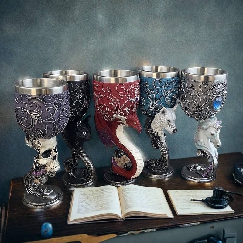 Heißer Verkauf Gothic Rotweinkelch Mythische Persönlichkeit 3D Stil Mittelalterliches Paar Rotweinkelch_voghion.com