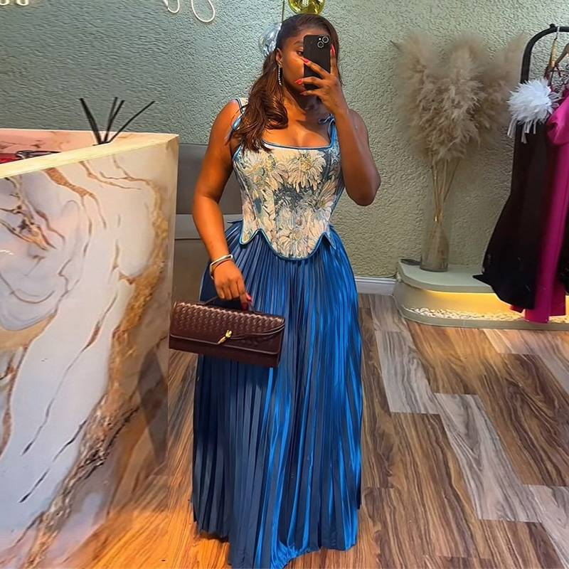 Wickelkleid mit Blumenmuster für Damen – Sommerkleid mit Rüschen aus 95 % Polyester (Braun/Blau, S-XXL)_voghion.com