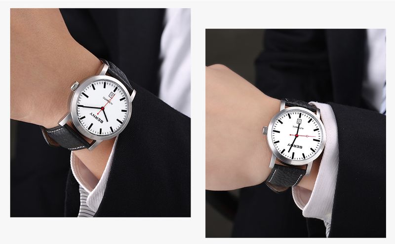 BERNY Automatic Watches For Men 5ATM Waterproof Analog Mechanical Leather Watch With Date Luminous Stainless Steel Minimalist Dress Men's Wrist Watch_voghion.com