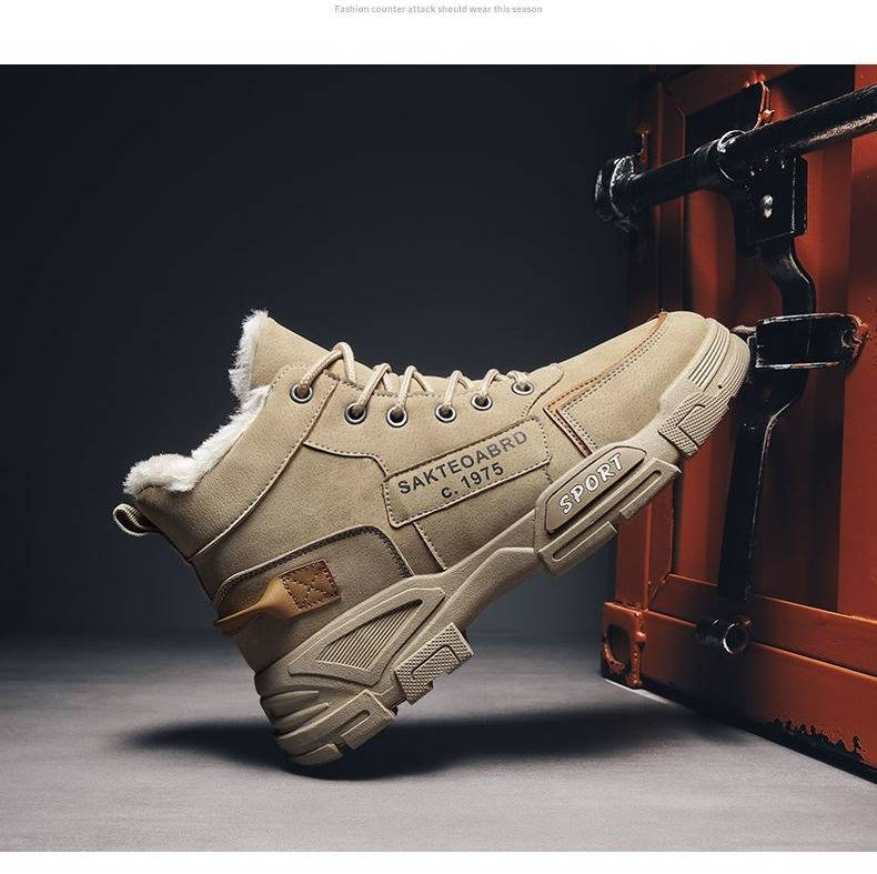 Bottes de travail d'hiver montantes pour homme, chaussures décontractées avec doublure polaire et semelle en caoutchouc antidérapante et imperméable pour la randonnée en plein air._voghion.com