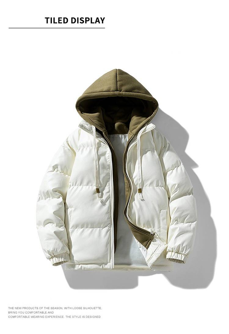 Winter-Fleecejacke mit Kapuze für Herren – Verdickter, locker sitzender Mantel mit Reißverschluss und Taschen, modisches zweifarbiges Design für Teenager und Jugendliche (Schwarz/Weiß)_voghion.com