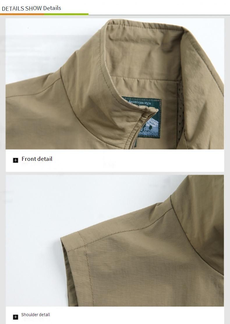 Men's Lightweight Outdoor Vest, Spring Autumn Casual Stand Collar Fishing Photography Sleeveless Jacket, Large Size_voghion.com