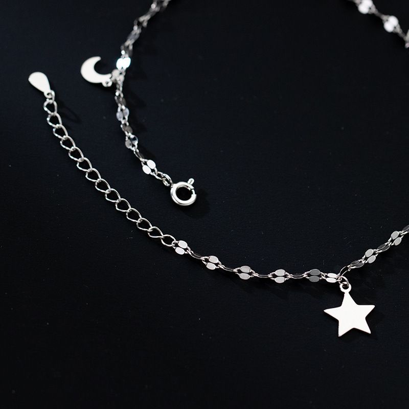 Nalan S Silver Korean Version Simple Round Diamond Twist Star Moon Anklet Summer Elegant Sweet Foot Jewelry S4689_voghion.com