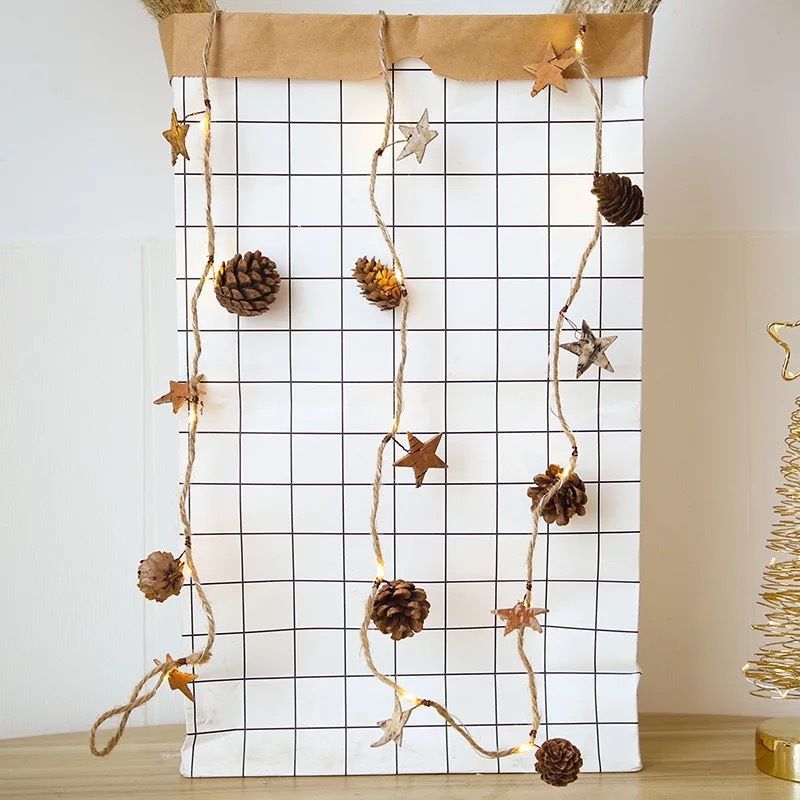 LED Christmas Pinecone Fairy Lights With Bells - 2m 20 LED Battery Operated Copper Wire String Lights For Holiday Decorations_voghion.com