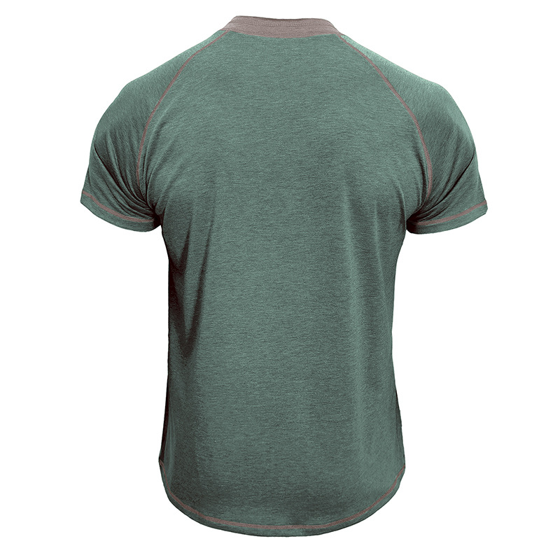 2024 Sommer Kurzarm Rundhals Herren Henry Shirt T-Shirt Color Block Top_voghion.com
