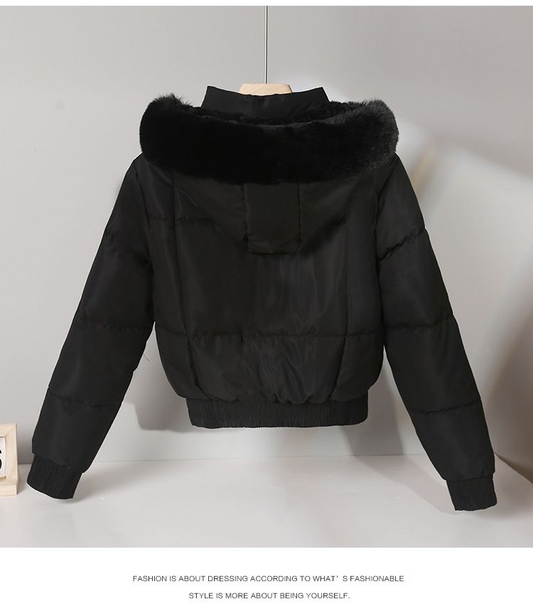 Women's Clothing short parka plus velvet thickened student cotton jacket large fur collar flat coat coat_voghion.com