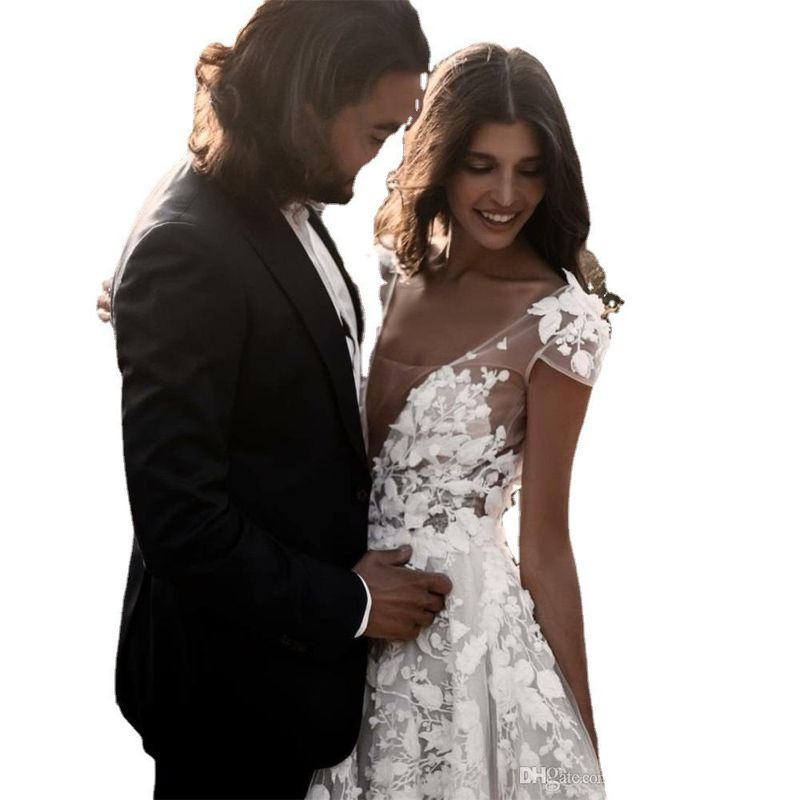 A-Linie V-Ausschnitt Bohemian Brautkleider Vintage Spitze Ballkleider Spitze Brautkleider Solitaire Trainer Korsett Boho Vestidos De Novia_voghion.com