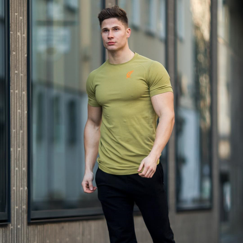 T-shirt a maniche corte in cotone elastico per esercizi per il tempo libero da uomo_voghion.com