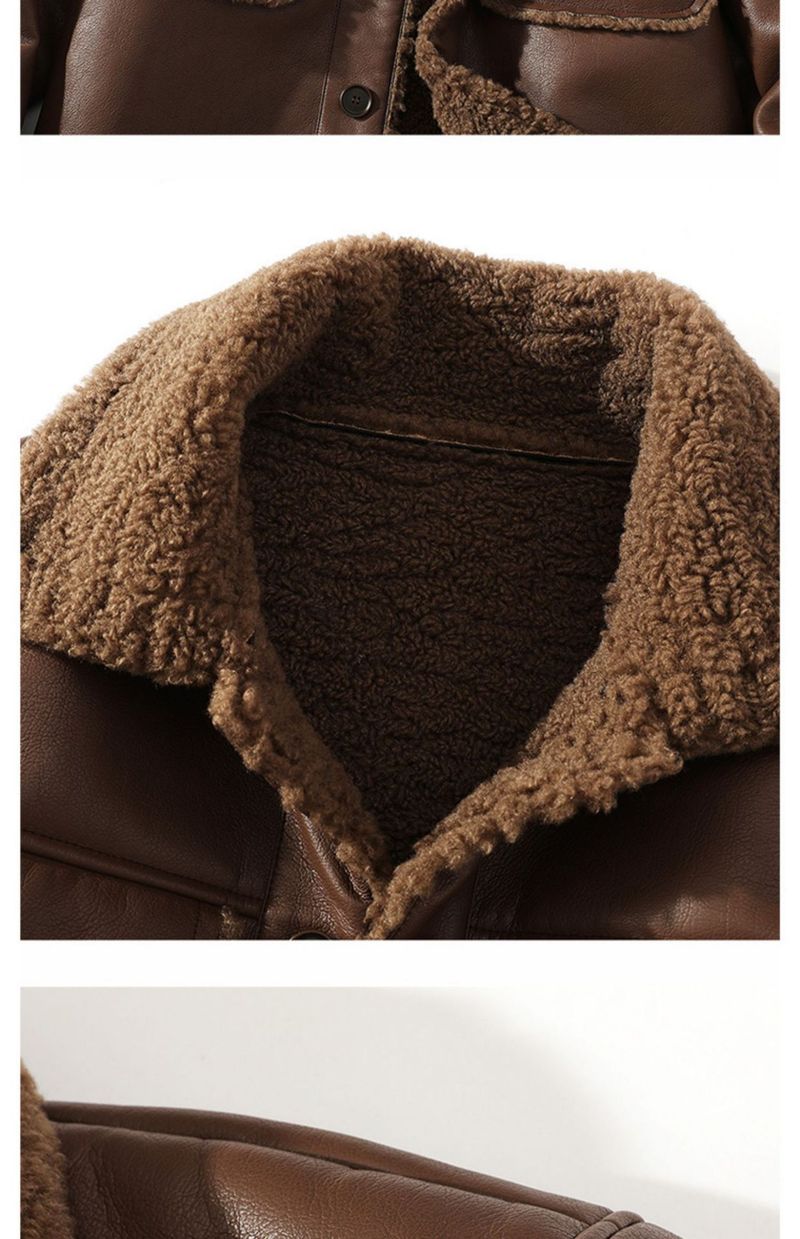Men's Casual Faux Leather Fleece-Lined Jacket With Notched Lapel, Single-Breasted, Windproof & Warm Winter Coat For Outdoor & Daily Wear ( M-5XL)_voghion.com