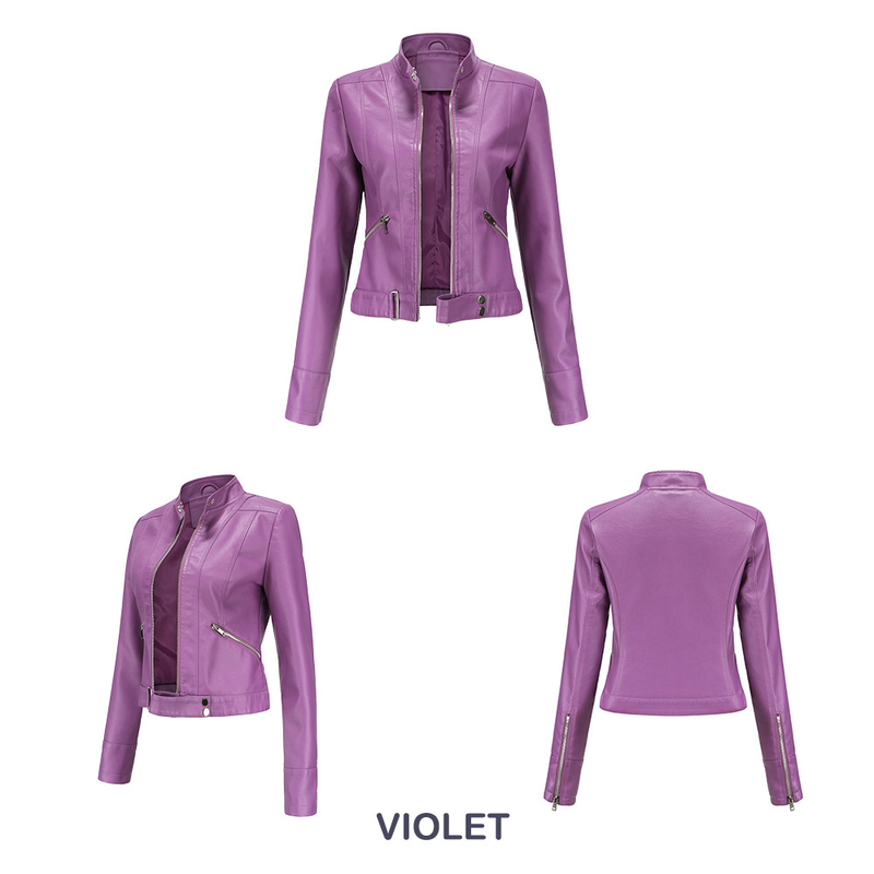 Women's Clothing New Leather Jacket Short Small Coat Spring and Autumn Stand-up Collar Jacket_voghion.com