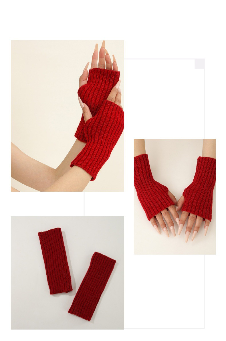 Winter new half finger knitted gloves for women warm solid color student all-match casual gloves_voghion.com