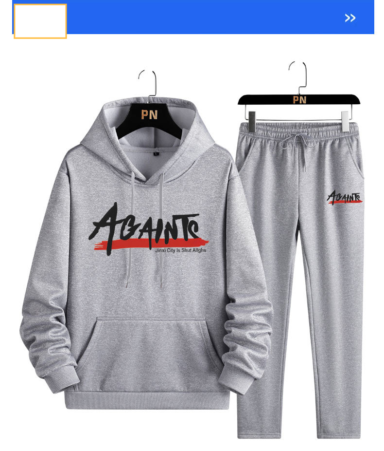 Men's Clothing Men's sports suit spring and autumn cardigan hooded two piece running loose large size casual sweatshirt_voghion.com