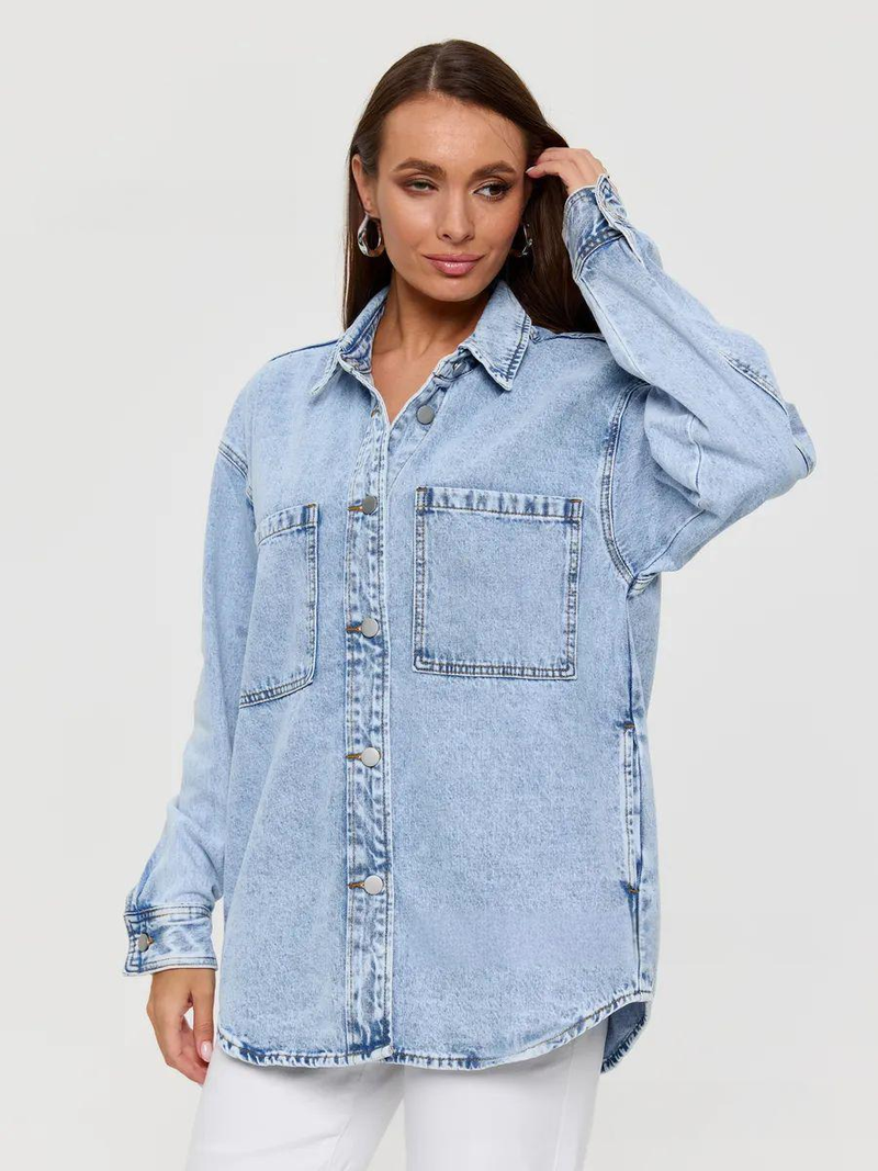 Jeanshemd in Übergröße – Übergroßes, lässiges Chambray-Oberteil mit Knopfleiste für Damen, leichte, locker sitzende Jeansjacke für Damen_voghion.com
