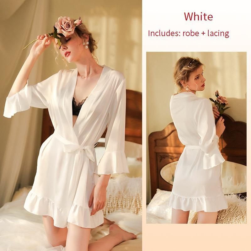 Men's Sleep Secret Love Orange Brand Temptation Private Room Sexy Pajamas Pure Desire Simulated Silk Lotus Leaf Cuffs Cardigan Outer Robe Nightgown_voghion.com