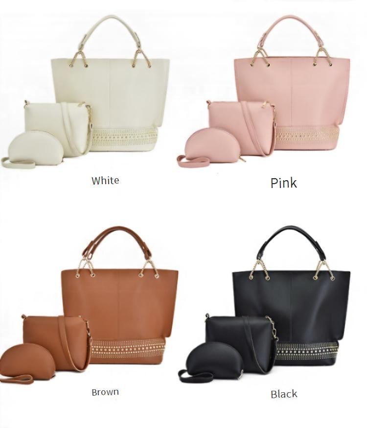 Retro Studded Bucket Bag Set – Large PU Shoulder Bag, Multi-Way Carry (Red/Gray/Blue/Black/Pink/Brown/Beige)_voghion.com