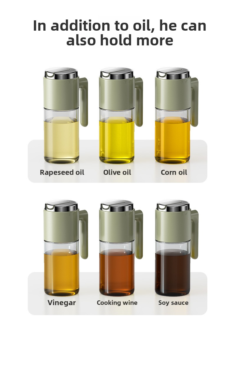 Garrafa dispensadora de óleo de vidro com tampa de aço inoxidável com abertura automática – Garrafa de cozinha à prova de vazamentos para óleo, vinagre e molho de soja (estilo minimalista moderno)_voghion.com