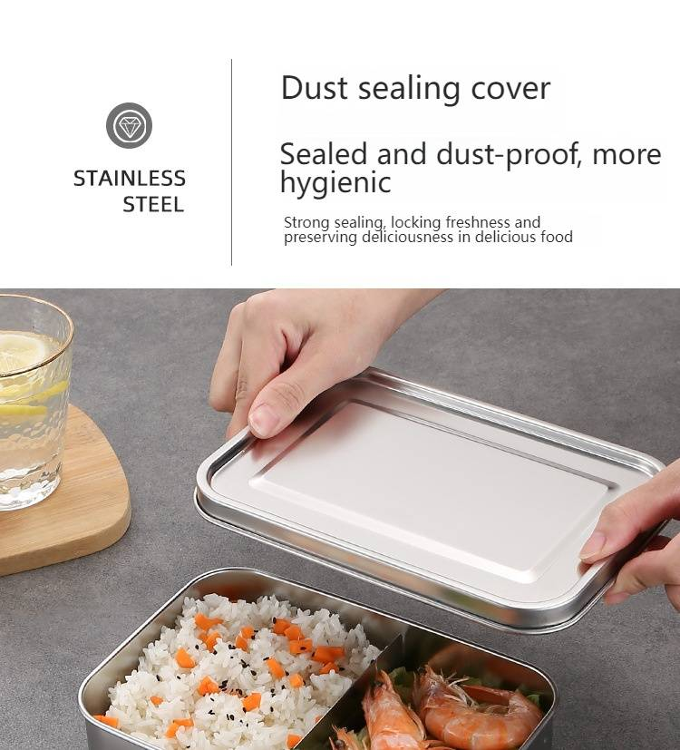 Contenitore per il pranzo in acciaio inossidabile con coperchio - 304 per uso alimentare, adatto al microonde, a prova di perdite, design moderno e minimalista per studenti e impiegati_voghion.com