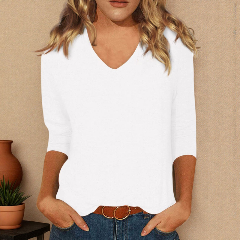 Women's V-Neck Short Sleeve Relaxed Fit Casual T-Shirt - Soft Polyester Blend, Breathable & Wrinkle-Free, Solid Color Basic Tee For Everyday Wear_voghion.com