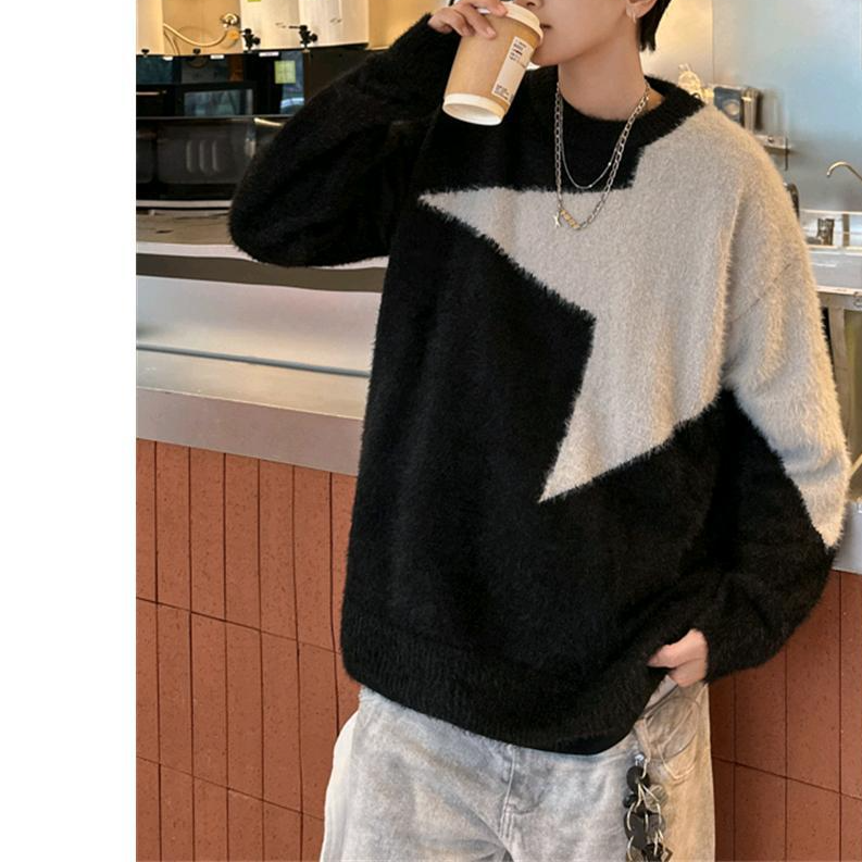 Men's Winter Crewneck Sweater Casual Knit Pullover Color Block Warm Long Sleeve Top For Teens_voghion.com
