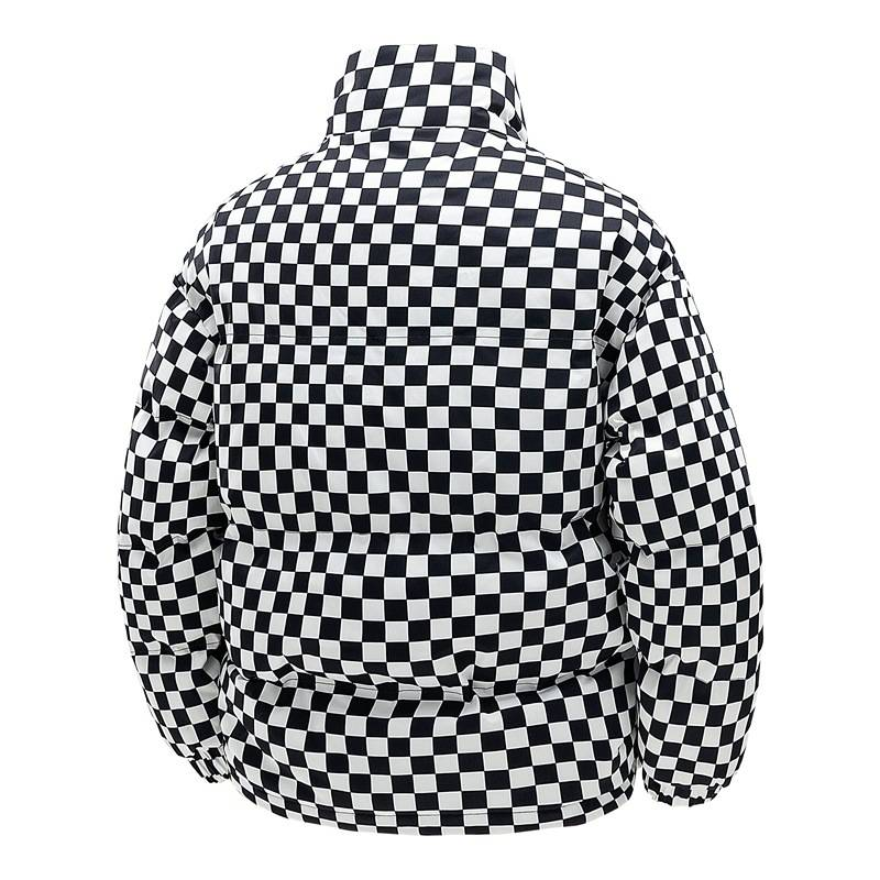 Unisex Winter Padded Coat With Stand Collar - Loose Fit Plaid Jacket For Men & Women (Green/Black)_voghion.com