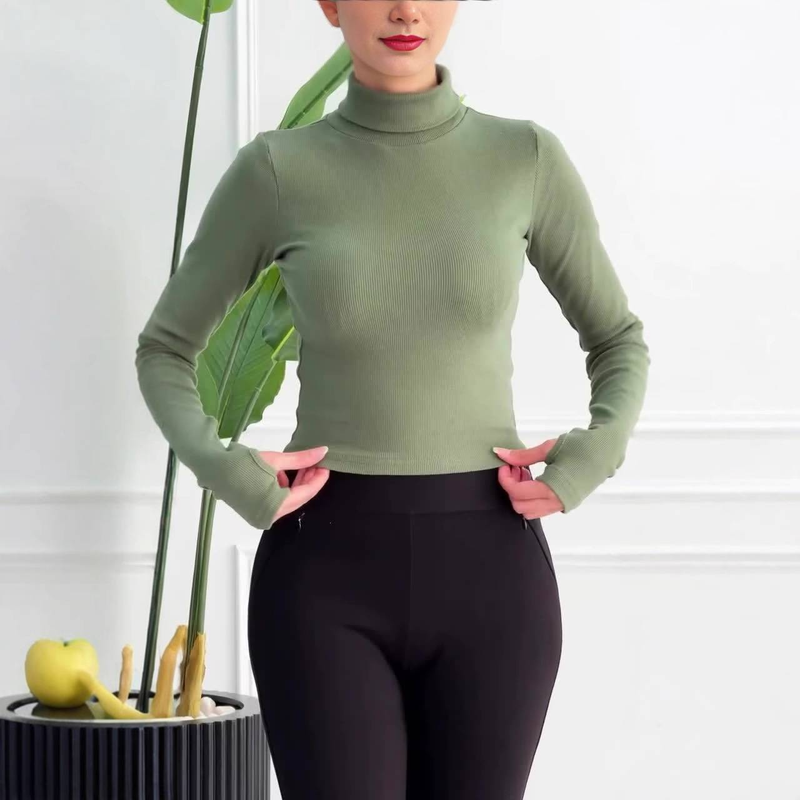 Maglia a coste Essential – Maglietta a maniche lunghe con scollo rotondo e vestibilità slim (poliestere elasticizzato, antipiega, versatile capo da indossare a strati per donna, dalla XS alla 3XL)_voghion.com