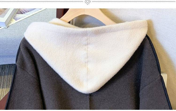 Oversized Hooded Coat For Women - Chic Two-In-One Wool Blend Jacket With Flattering Fit, Casual Elegance For Autumn & Winter (S-3xl, Black/Beige)_voghion.com