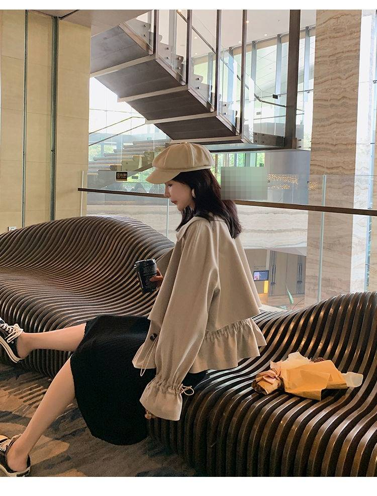 Women's Blazer Jacket Oversized Casual Spring Autumn Short Trench Coat With Waist Tie Petite-Friendly Workwear_voghion.com