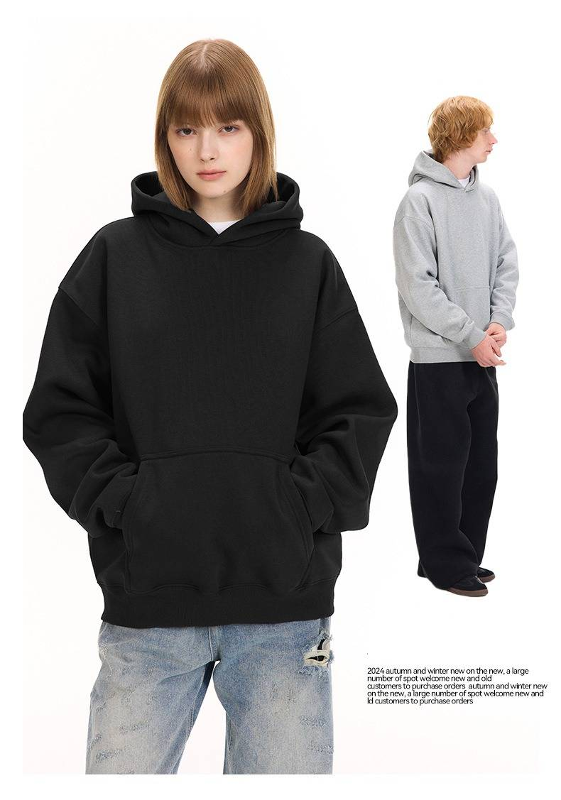 UNF 500G Heavyweight Warm Air Layer Pullover Solid Color Sweatshirt Plus Velvet Thickened Hooded Sweatshirt For Men And Women Autumn And Winter_voghion.com