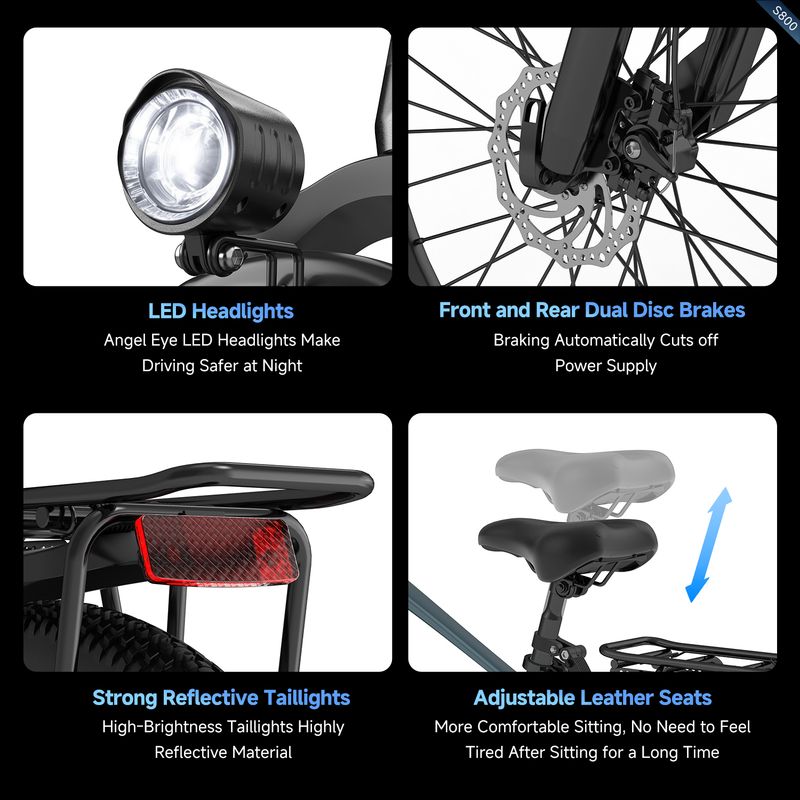 Bicicleta elétrica Aairsk S800 para adultos, bateria de 36V 13Ah, trava com cartão inteligente_voghion.com