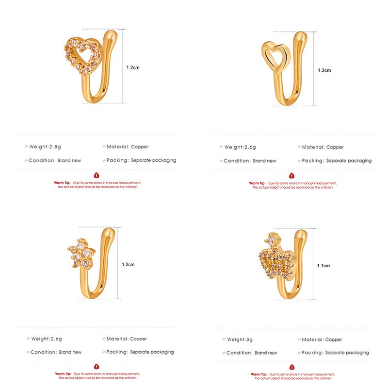 Anello a forma di U con corona a forma di cuore a forma di stella intarsiata in rame senza clip, accessorio per il naso non perforato, decorazione con foratura_voghion.com