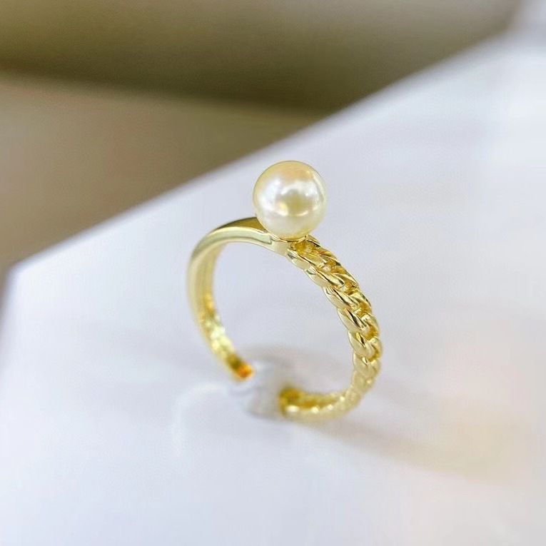 Accessori fai da te con perle, in rame spesso placcato oro, design asimmetrico, catena cubana, anello aperto 5-7 mm_voghion.com
