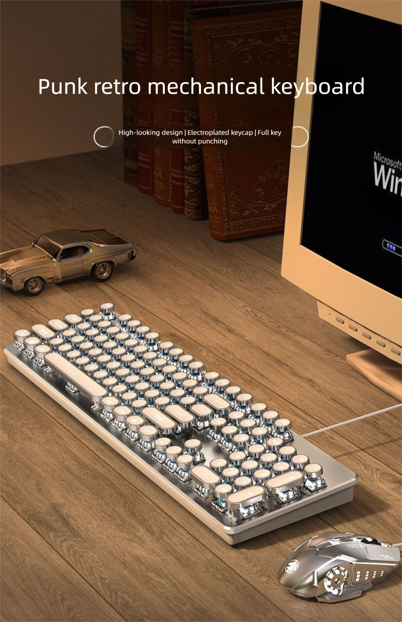 Forerunner Steampunk Mechanical Keyboard For Girls Cute Computer External Gaming Office Wired_voghion.com