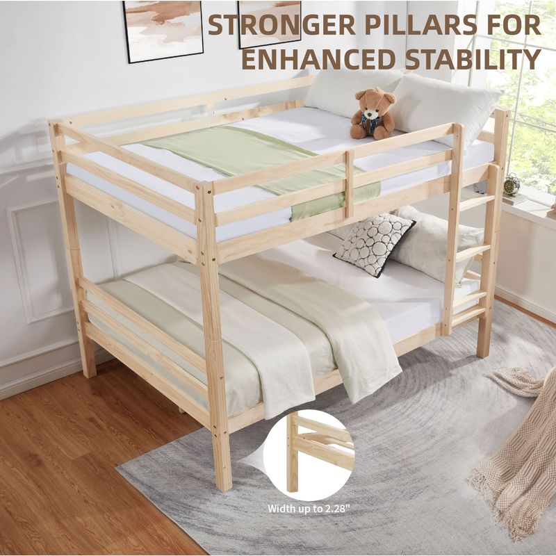 Full Over Full Bunk Bed With Thick Posts,Wooden Bunk Bed With High Guardrail And Ladder For Kids, Teens, Dorm Rooms, And Guest Rooms,No Box Spring Needed, Natural_voghion.com
