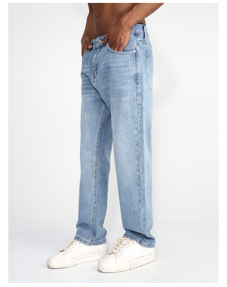 Denim | 2023 New Korean Edition Straight Barrel Slim Fit Small Feet Cropped Jeans Unisex Light Blue_voghion.com