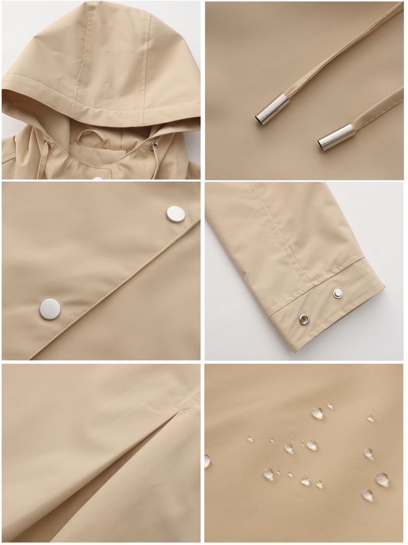 Veste imperméable à capuche avec ceinture pour femme, nouvelle collection printemps et automne 2024, coupe-vent ample et décontracté_voghion.com