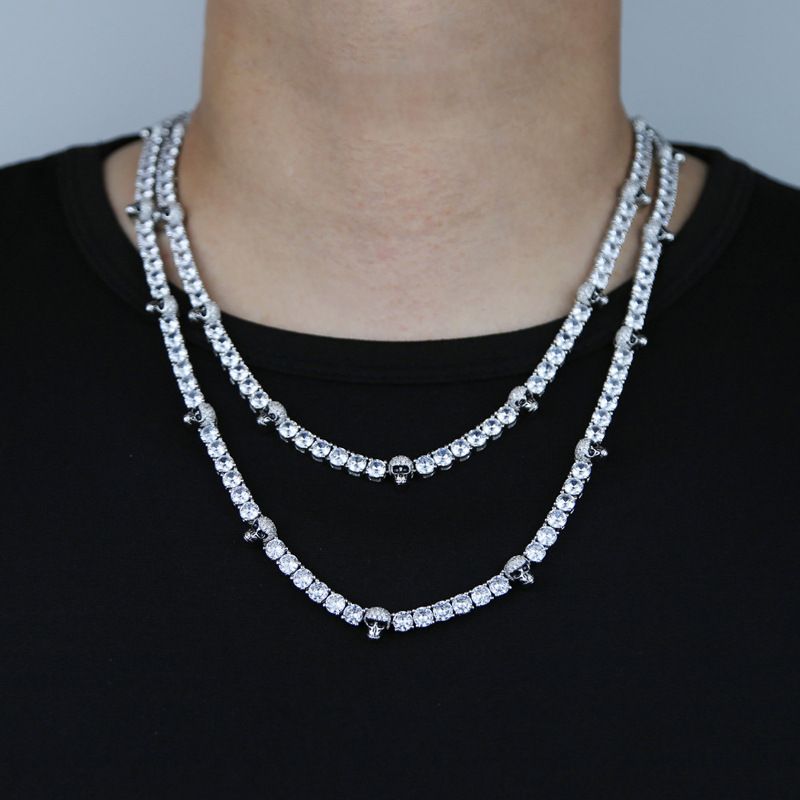 Black Panther 5mm Zircon Tennis Chain Skull Halskjede Hip Hop Men's Tennis Chain_voghion.com