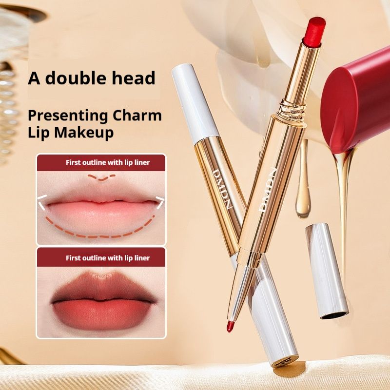 Batom clareador fosco aveludado, delineador labial antiborras com dupla face e óleo, cosméticos_voghion.com