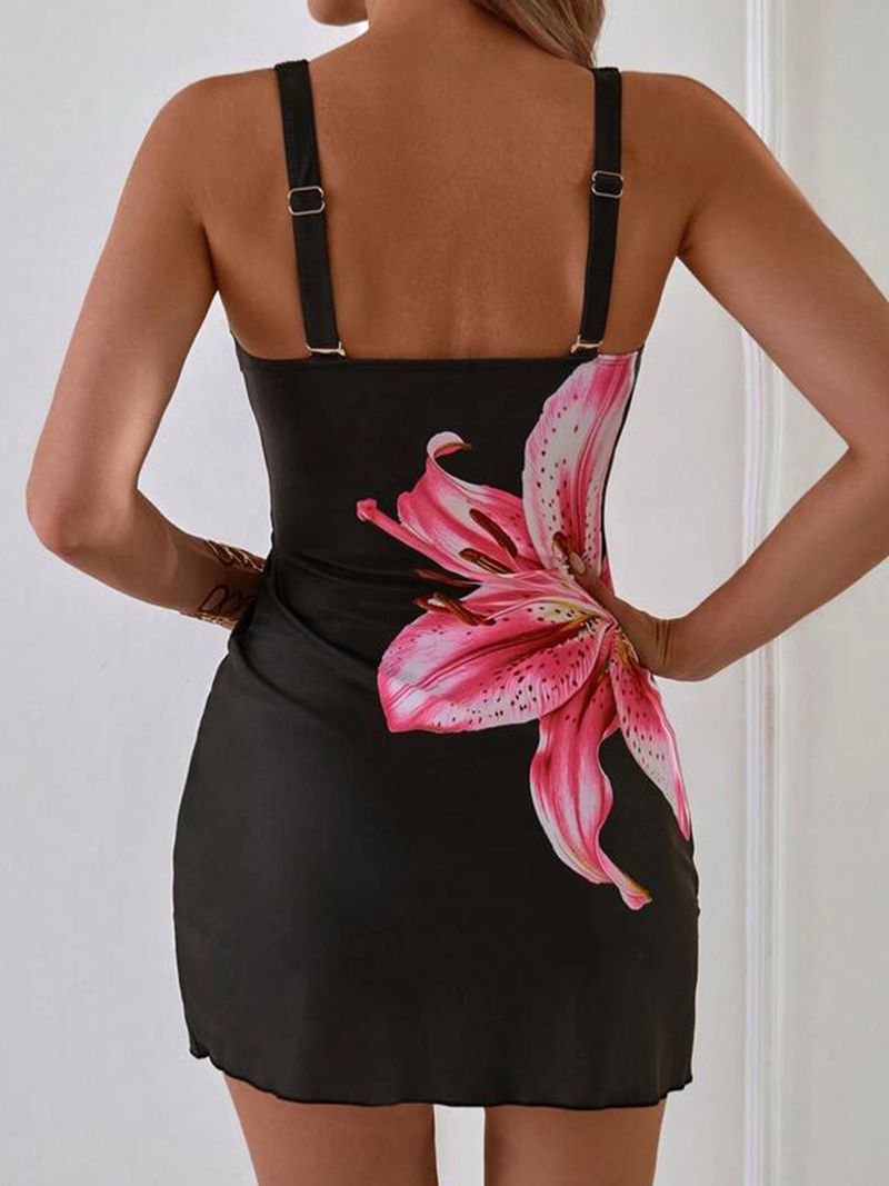 Women's Clothing Meat Covering Drawstring Design Split Women's Tankini Slim Swimsuit_voghion.com