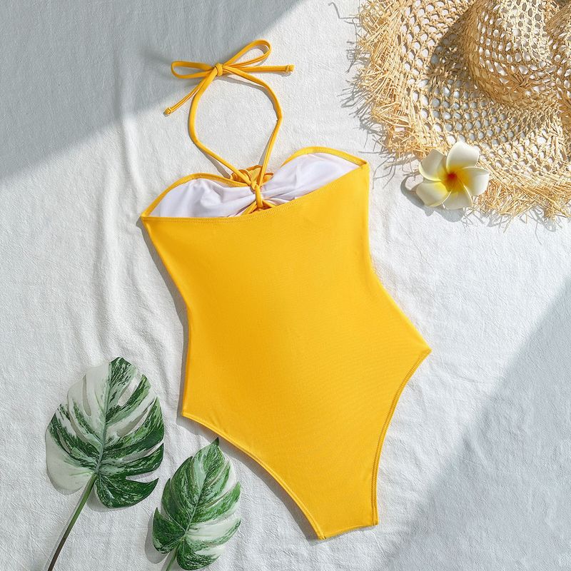Maillot de bain une pièce à bretelles et cordon de serrage pour femme, couleur unie, style bikini_voghion.com