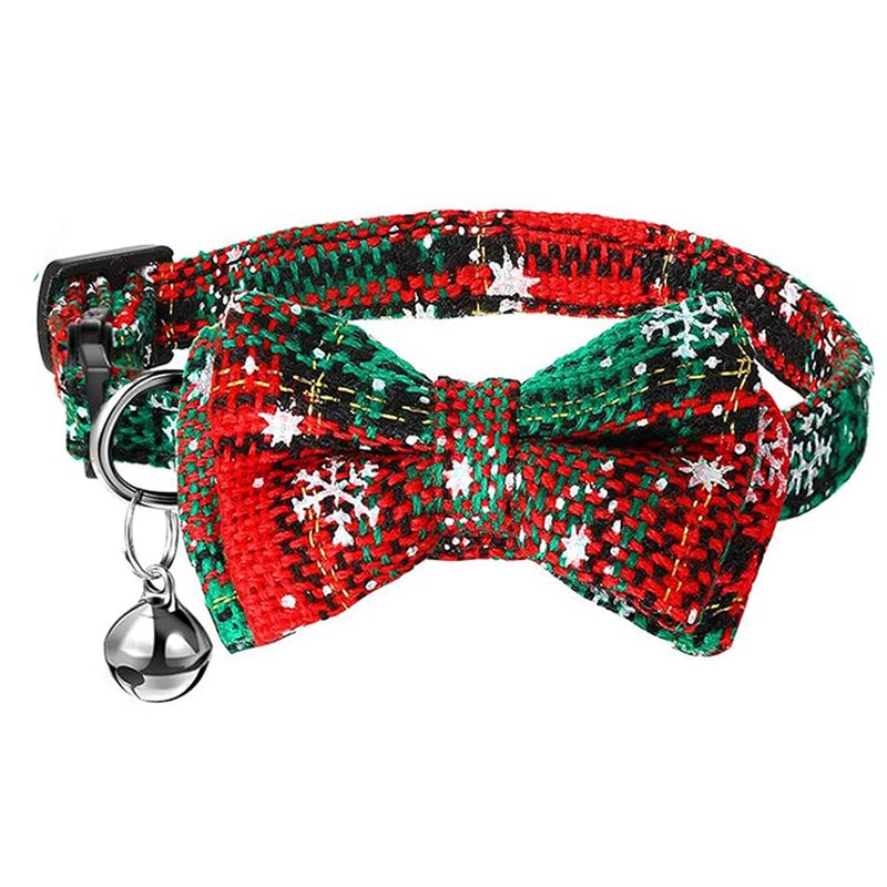 Collare natalizio regolabile con fiocco, grazioso collare per gatti con campanellino_voghion.com