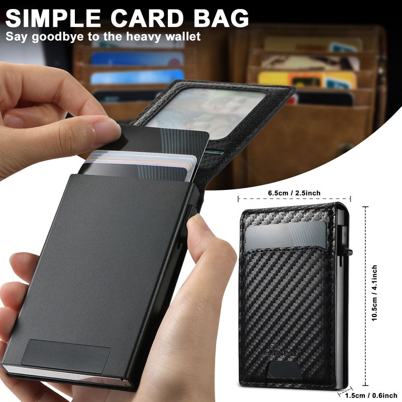 Card Cases Carbon Fiber Leather Keys Automatically Eject Card Case Card With Photo Frame Oil Wax Glossy Lychee Scrub_voghion.com