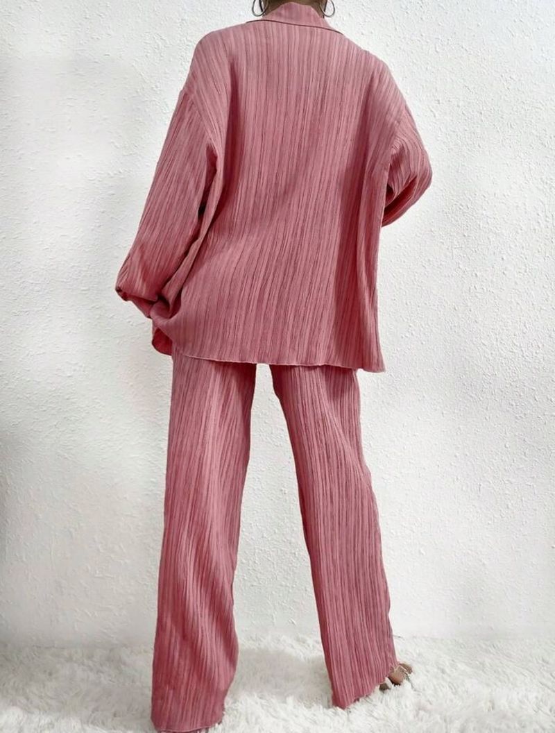 Ensemble deux pièces décontracté pour femmes européennes et américaines, couleur unie, drapé, ample, lisse, plissé, printemps et automne_voghion.com