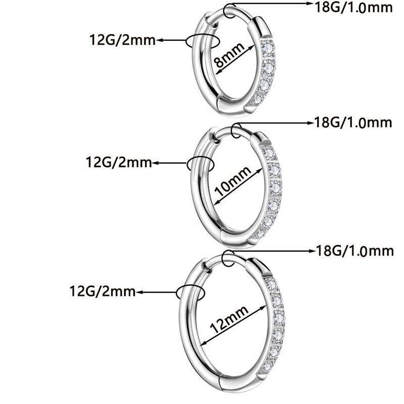 Orecchini a cerchio in acciaio inossidabile con zircone, fibbie per orecchini in acciaio al titanio con zircone intarsiato, orecchini versatili con spirale rotonda e micro zircone intarsiato_voghion.com
