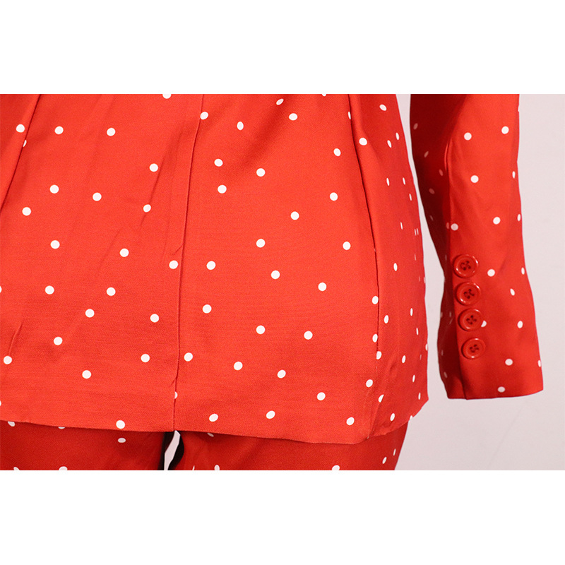 Women's clothing black polka dot long-sleeved suit jacket two-piece set_voghion.com