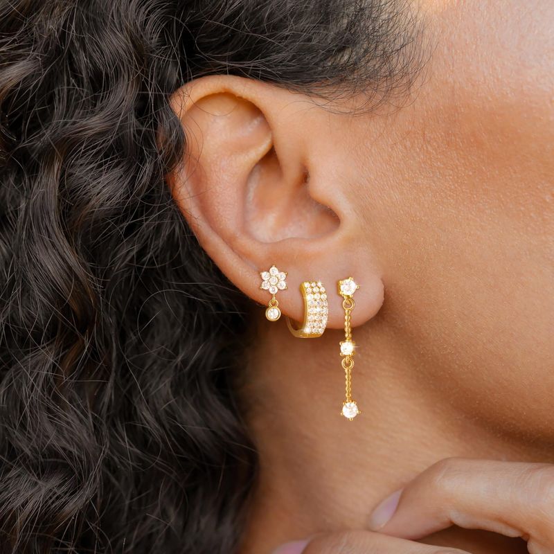 Unisex Hot Sales Real Gold Brass Electroplating Fashion High End Zircon Chain Tassel Earrings Three Piece Set_voghion.com