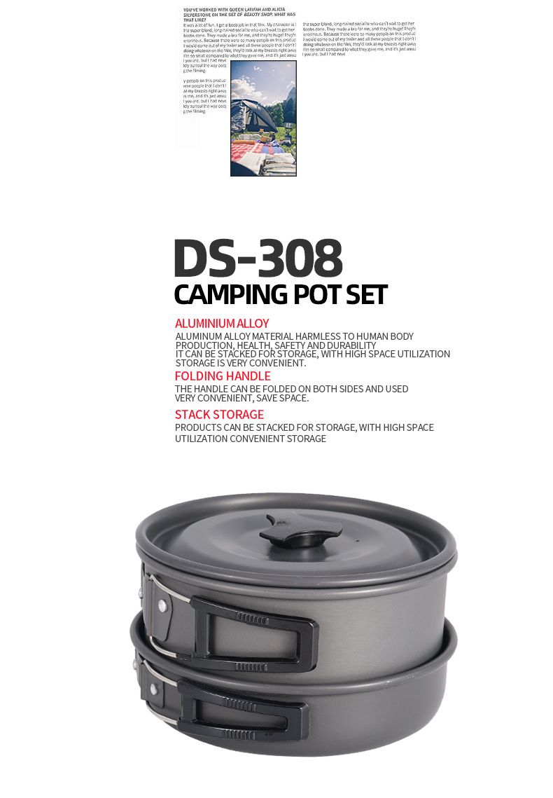 Set di pentole da campeggio per 3-4 persone - Leggero e portatile, include pentola, padella e bollitore, perfetto per escursioni, picnic e barbecue._voghion.com