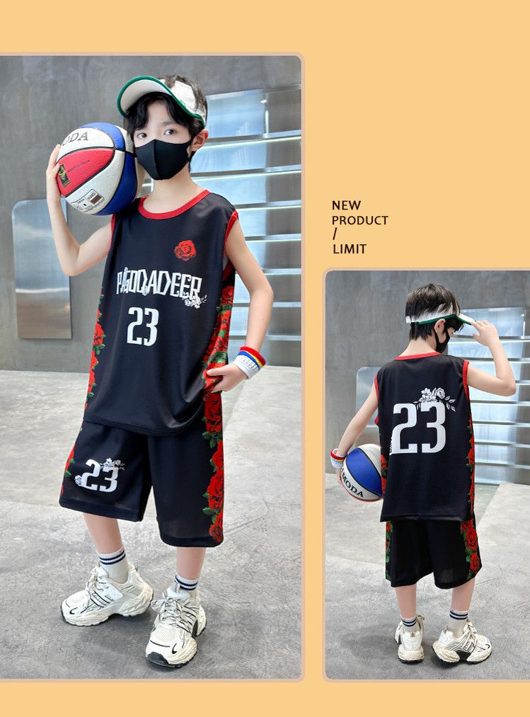 Kids' Clothing Boys Summer Sleeveless Basketball Suits For Middle And Large Children Shorts Two Piece Suits_voghion.com