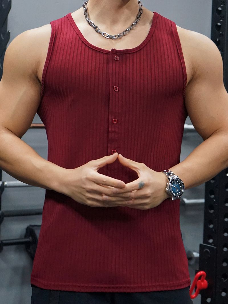 Erkek Giyim Örme Dikey Şerit Fitness Spor Eğlence İnce Yelek Kolsuz Geniş Omuzlu Yelek Erkek_voghion.com